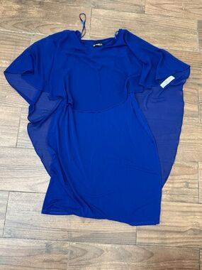 NWT Glamour Nights Royal Blue Dress with Sheer Cape Overlay - 16W